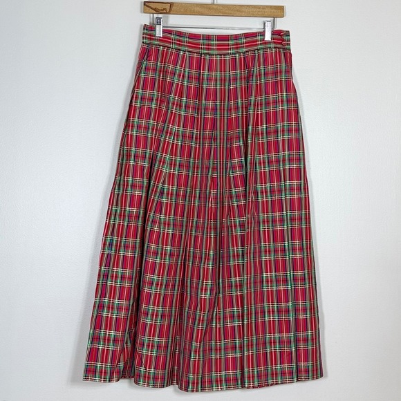 Charter Club Dresses & Skirts - Charter Club Womens Pleated Maxi Skirt 8 Red Metallic Vtg Christmas Tartan Plaid